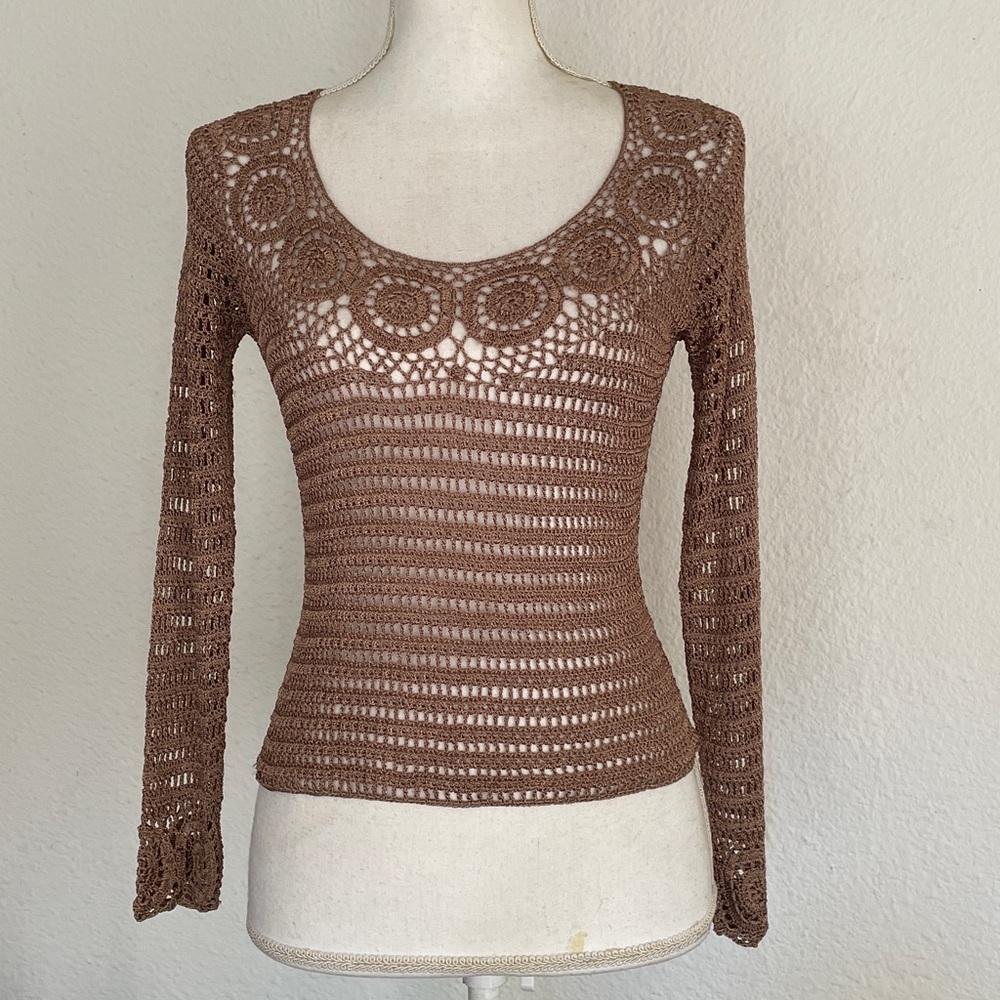 Bettie Page Petite Bronze Crochet Sweater Top